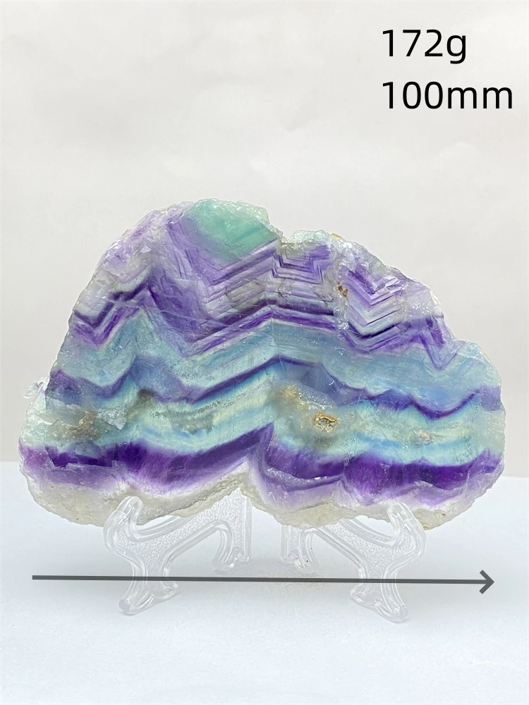 Natural Colorful Rainbow Fluorite Raw Stone Slice Striped Polished Gemstone Aura Crystal Specimen Office Home Decoration + Base Natural Colorful Rainbow Fluorite Raw Stone Slice Striped Polished Gemstone Aura Crystal Specimen Office Home Decoration + Base