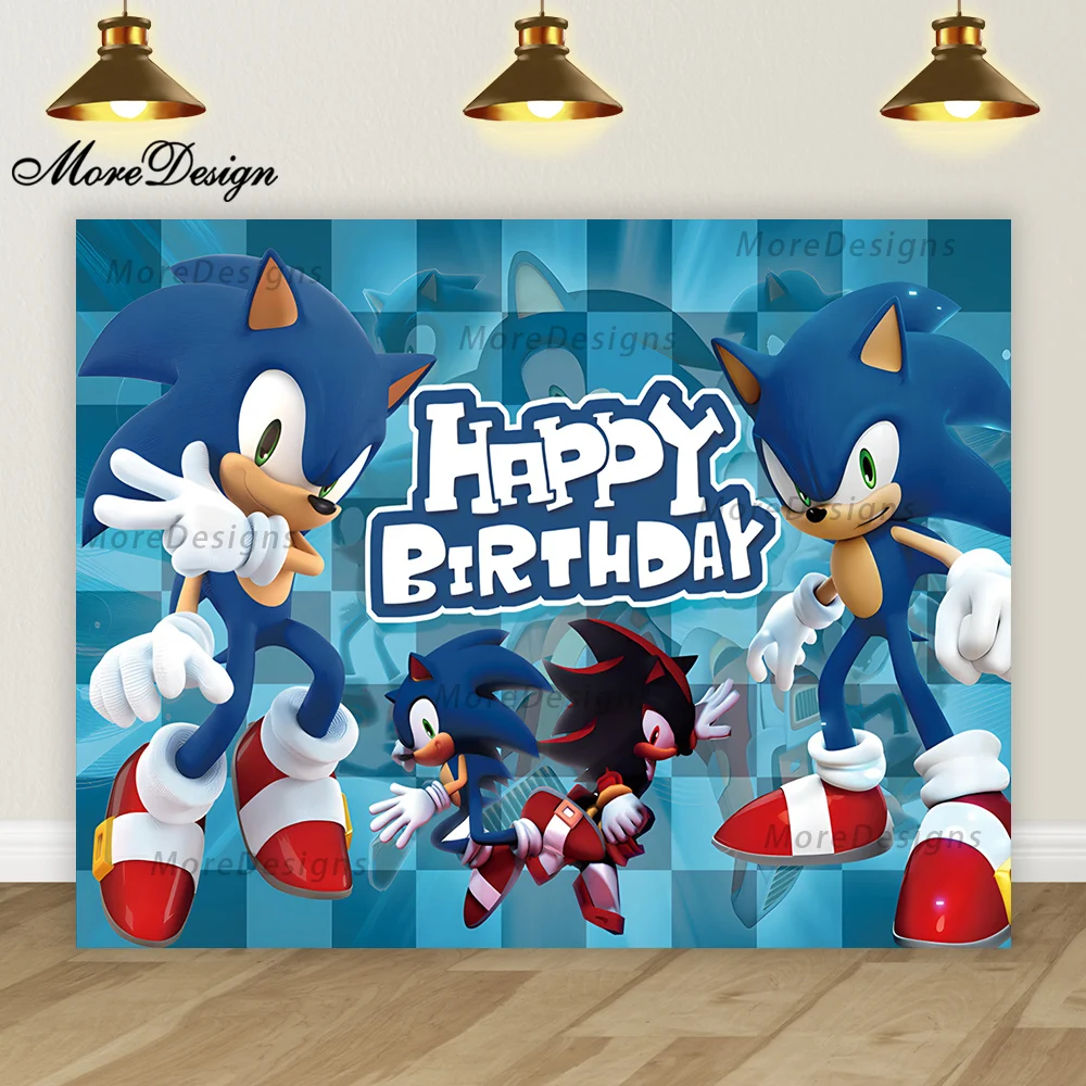 Lighting Sonic Hedgehog Photo Backdrop Kids Birthday Banner Baby Shower Party Decoration Cartoon Vinyl Polyester Background Lighting Sonic Hedgehog Photo Backdrop Kids Birthday Banner Baby Shower Party Decoration Cartoon Vinyl Polyester Background
