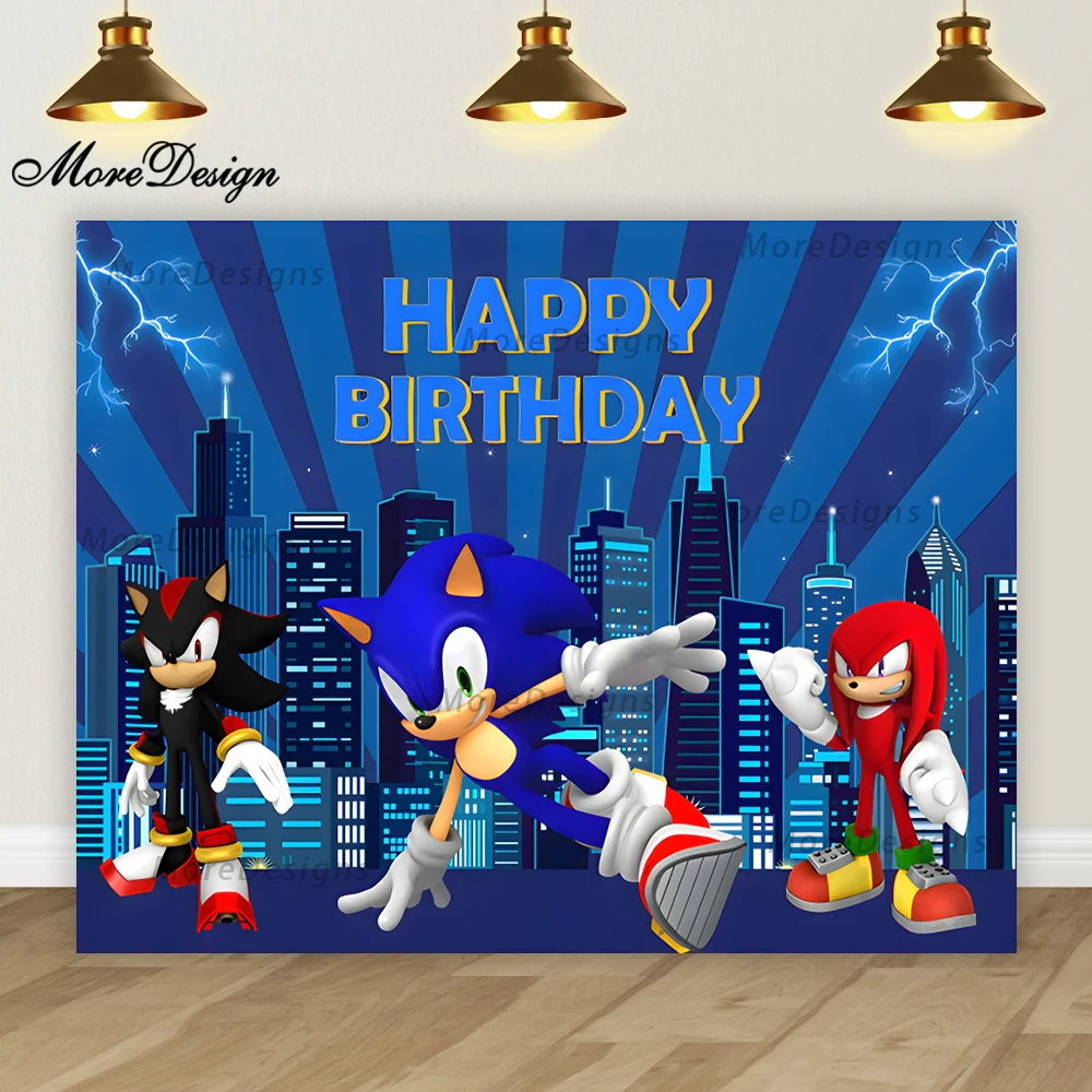 Lighting Sonic Hedgehog Photo Backdrop Kids Birthday Banner Baby Shower Party Decoration Cartoon Vinyl Polyester Background Lighting Sonic Hedgehog Photo Backdrop Kids Birthday Banner Baby Shower Party Decoration Cartoon Vinyl Polyester Background