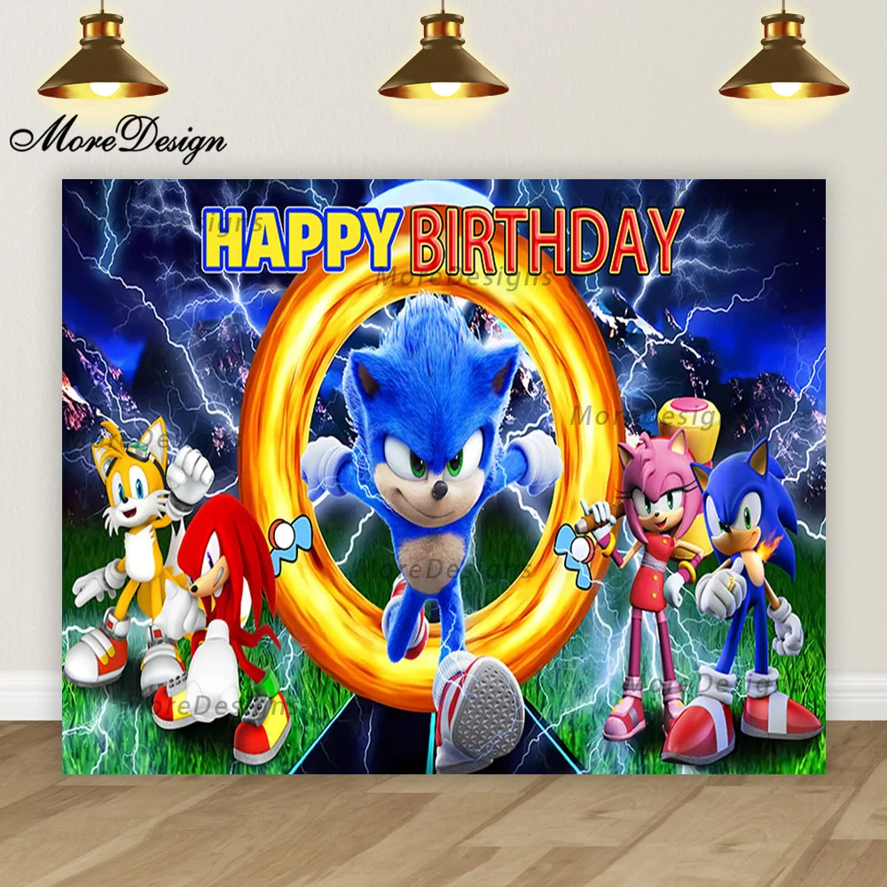 Lighting Sonic Hedgehog Photo Backdrop Kids Birthday Banner Baby Shower Party Decoration Cartoon Vinyl Polyester Background Lighting Sonic Hedgehog Photo Backdrop Kids Birthday Banner Baby Shower Party Decoration Cartoon Vinyl Polyester Background