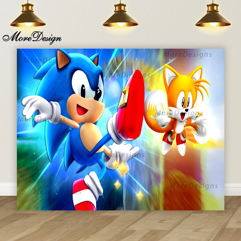 Lighting Sonic Hedgehog Photo Backdrop Kids Birthday Banner Baby Shower Party Decoration Cartoon Vinyl Polyester Background Lighting Sonic Hedgehog Photo Backdrop Kids Birthday Banner Baby Shower Party Decoration Cartoon Vinyl Polyester Background