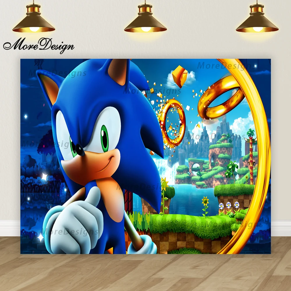 Lighting Sonic Hedgehog Photo Backdrop Kids Birthday Banner Baby Shower Party Decoration Cartoon Vinyl Polyester Background Lighting Sonic Hedgehog Photo Backdrop Kids Birthday Banner Baby Shower Party Decoration Cartoon Vinyl Polyester Background
