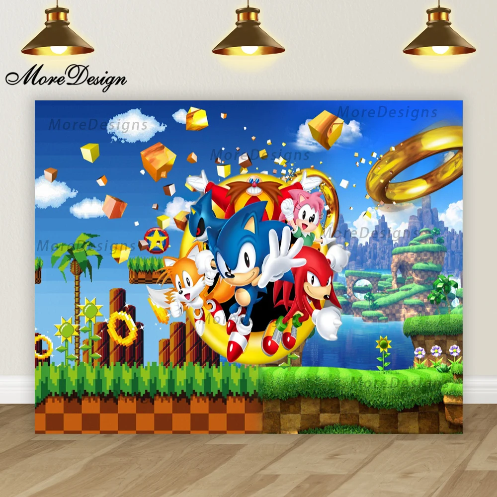 Lighting Sonic Hedgehog Photo Backdrop Kids Birthday Banner Baby Shower Party Decoration Cartoon Vinyl Polyester Background Lighting Sonic Hedgehog Photo Backdrop Kids Birthday Banner Baby Shower Party Decoration Cartoon Vinyl Polyester Background