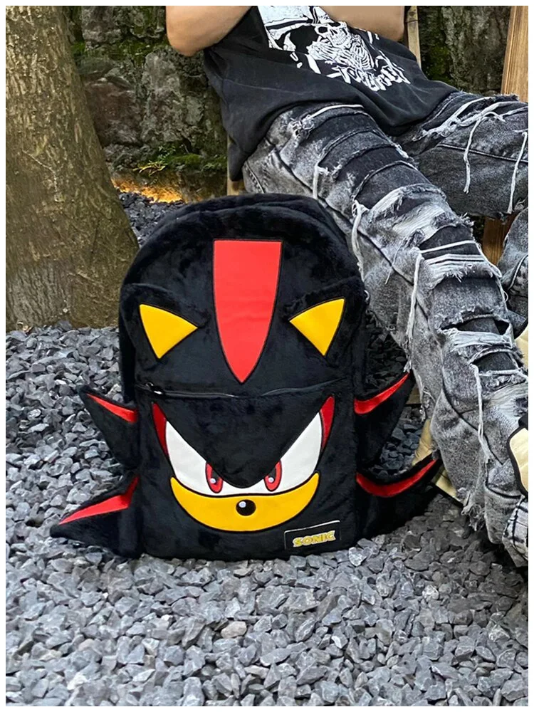 Sonic Anime Shadow Black Backpack Flannel Schoolbag Couple Cartoon Large Capacity Travel Boy Girl School Season Children Gifts Sonic Anime Shadow Black Backpack Flannel Schoolbag Couple Cartoon Large Capacity Travel Boy Girl School Season Children Gifts