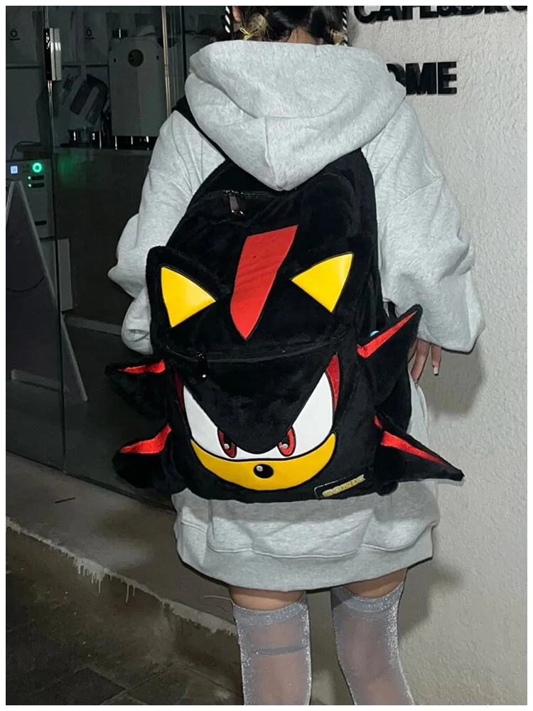 Sonic Anime Shadow Black Backpack Flannel Schoolbag Couple Cartoon Large Capacity Travel Boy Girl School Season Children Gifts Sonic Anime Shadow Black Backpack Flannel Schoolbag Couple Cartoon Large Capacity Travel Boy Girl School Season Children Gifts