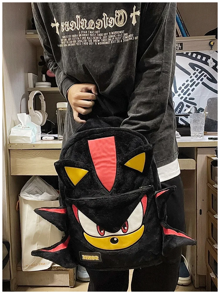 Sonic Anime Shadow Black Backpack Flannel Schoolbag Couple Cartoon Large Capacity Travel Boy Girl School Season Children Gifts Sonic Anime Shadow Black Backpack Flannel Schoolbag Couple Cartoon Large Capacity Travel Boy Girl School Season Children Gifts