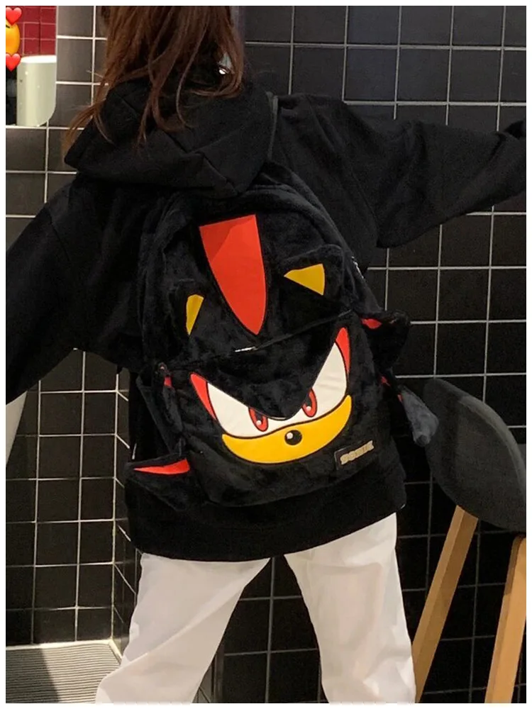 Sonic Anime Shadow Black Backpack Flannel Schoolbag Couple Cartoon Large Capacity Travel Boy Girl School Season Children Gifts Sonic Anime Shadow Black Backpack Flannel Schoolbag Couple Cartoon Large Capacity Travel Boy Girl School Season Children Gifts