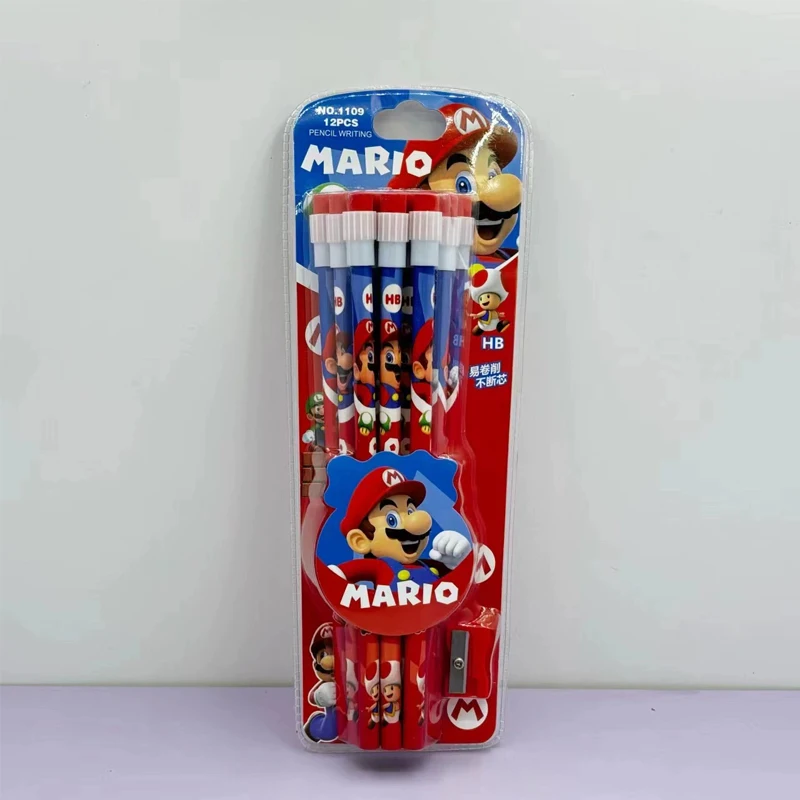 12pcs Super Mario Pencil with Pencil Sharpener for Students Anime Cartoon Figure Pencils Boys Girls Learning Stationery Supplies 12pcs Super Mario Pencil with Pencil Sharpener for Students Anime Cartoon Figure Pencils Boys Girls Learning Stationery Supplies