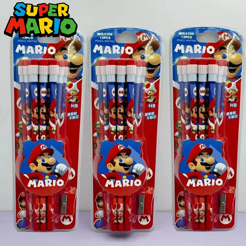 12pcs Super Mario Pencil with Pencil Sharpener for Students Anime Cartoon Figure Pencils Boys Girls Learning Stationery Supplies 12pcs Super Mario Pencil with Pencil Sharpener for Students Anime Cartoon Figure Pencils Boys Girls Learning Stationery Supplies