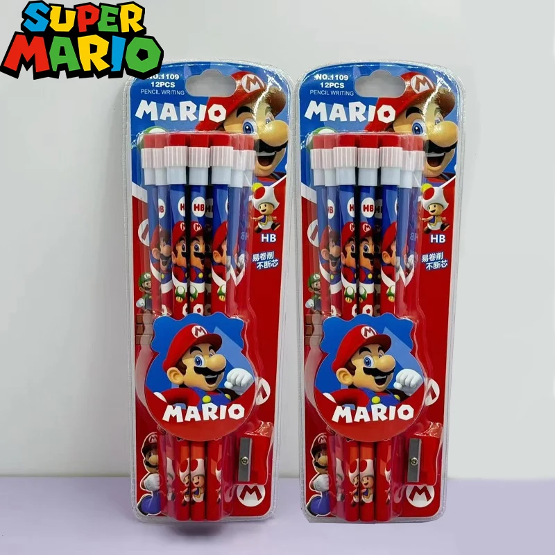 12pcs Super Mario Pencil with Pencil Sharpener for Students Anime Cartoon Figure Pencils Boys Girls Learning Stationery Supplies 12pcs Super Mario Pencil with Pencil Sharpener for Students Anime Cartoon Figure Pencils Boys Girls Learning Stationery Supplies