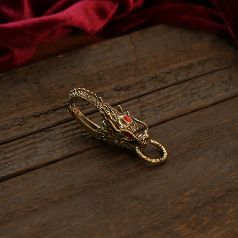 Chinese Dragon Head Keychain & Car Pendant Vintage Brass Red Eyes Protection Amulet Exquisite Craft Jewelry Gift for Men Women Chinese Dragon Head Keychain & Car Pendant Vintage Brass Red Eyes Protection Amulet Exquisite Craft Jewelry Gift for Men Women