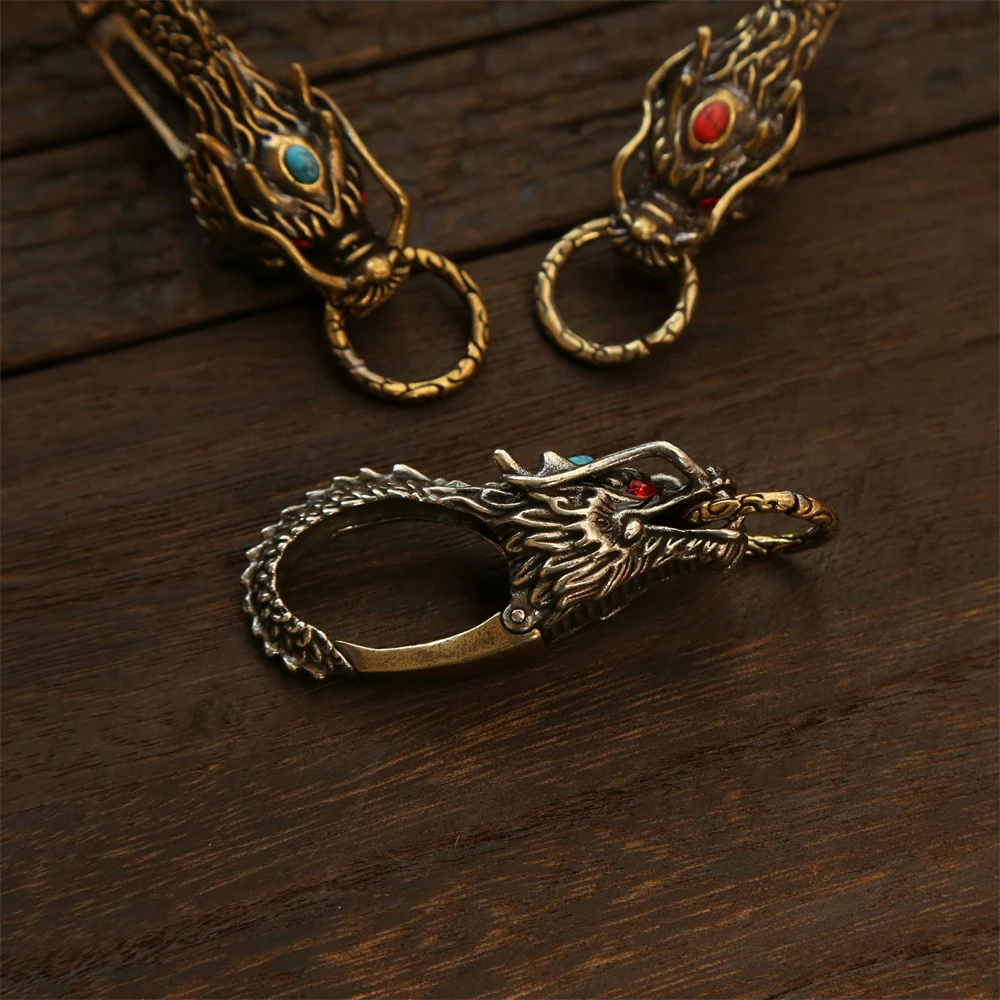 Chinese Dragon Head Keychain & Car Pendant Vintage Brass Red Eyes Protection Amulet Exquisite Craft Jewelry Gift for Men Women Chinese Dragon Head Keychain & Car Pendant Vintage Brass Red Eyes Protection Amulet Exquisite Craft Jewelry Gift for Men Women