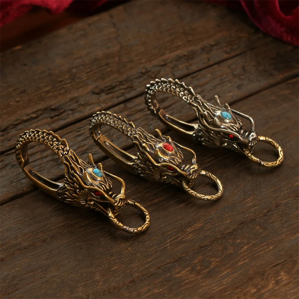 Chinese Dragon Head Keychain & Car Pendant Vintage Brass Red Eyes Protection Amulet Exquisite Craft Jewelry Gift for Men Women Chinese Dragon Head Keychain & Car Pendant Vintage Brass Red Eyes Protection Amulet Exquisite Craft Jewelry Gift for Men Women