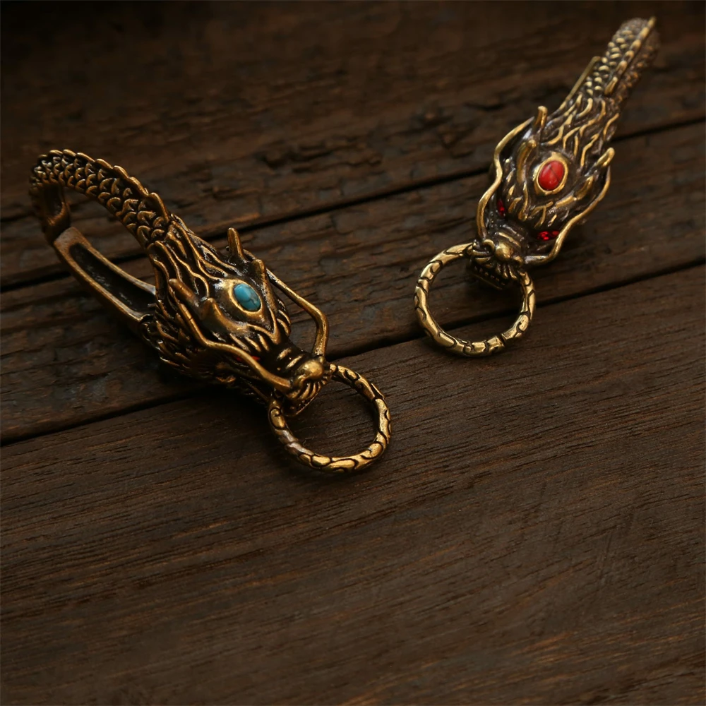 Chinese Dragon Head Keychain & Car Pendant Vintage Brass Red Eyes Protection Amulet Exquisite Craft Jewelry Gift for Men Women Chinese Dragon Head Keychain & Car Pendant Vintage Brass Red Eyes Protection Amulet Exquisite Craft Jewelry Gift for Men Women
