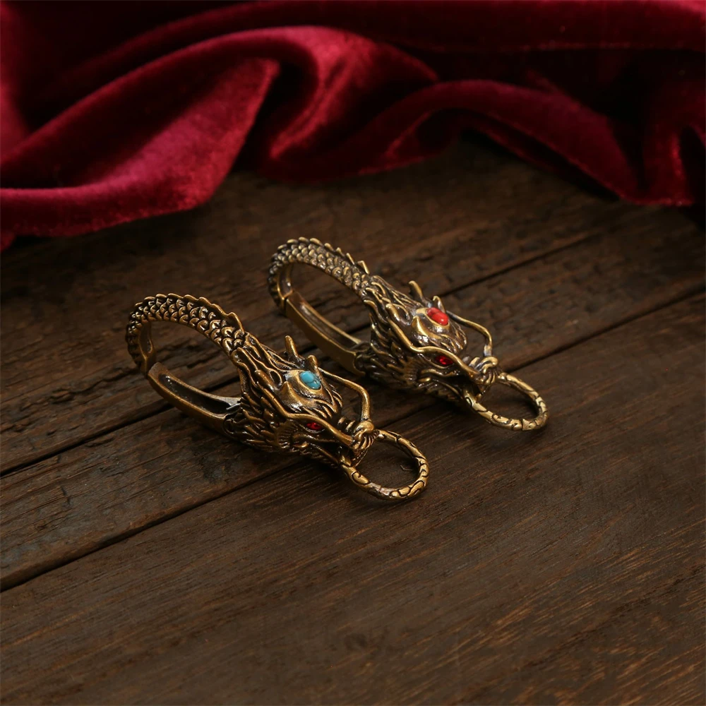 Chinese Dragon Head Keychain & Car Pendant Vintage Brass Red Eyes Protection Amulet Exquisite Craft Jewelry Gift for Men Women Chinese Dragon Head Keychain & Car Pendant Vintage Brass Red Eyes Protection Amulet Exquisite Craft Jewelry Gift for Men Women