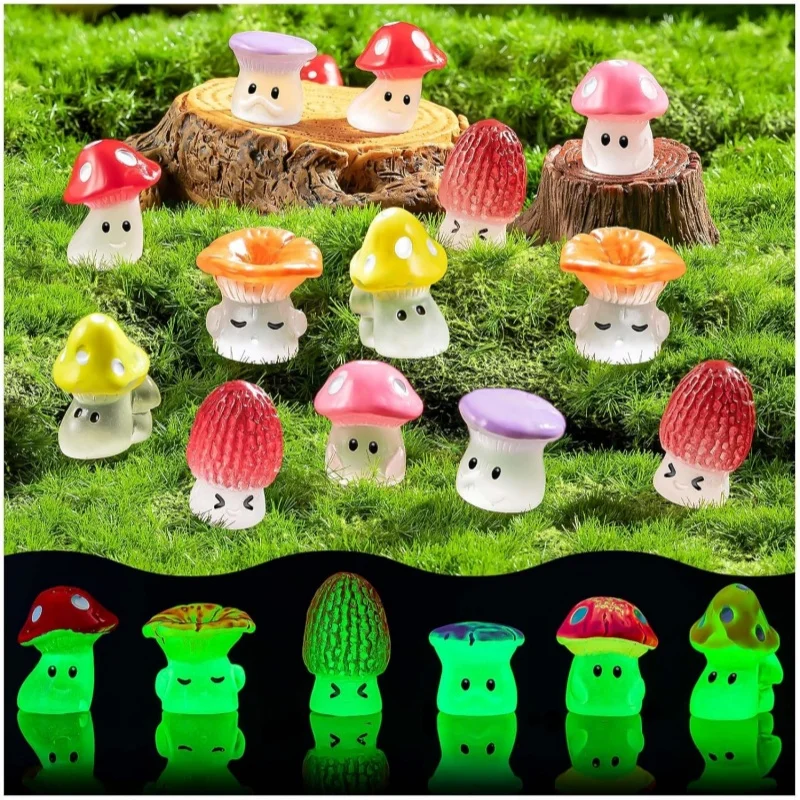 24pcs Mini Mushrooms Luminous Cute Tiny Mushroom Figurine for Fairy Garden Terrarium Accessories Decor Micro Landscape Craft 24pcs Mini Mushrooms Luminous Cute Tiny Mushroom Figurine for Fairy Garden Terrarium Accessories Decor Micro Landscape Craft