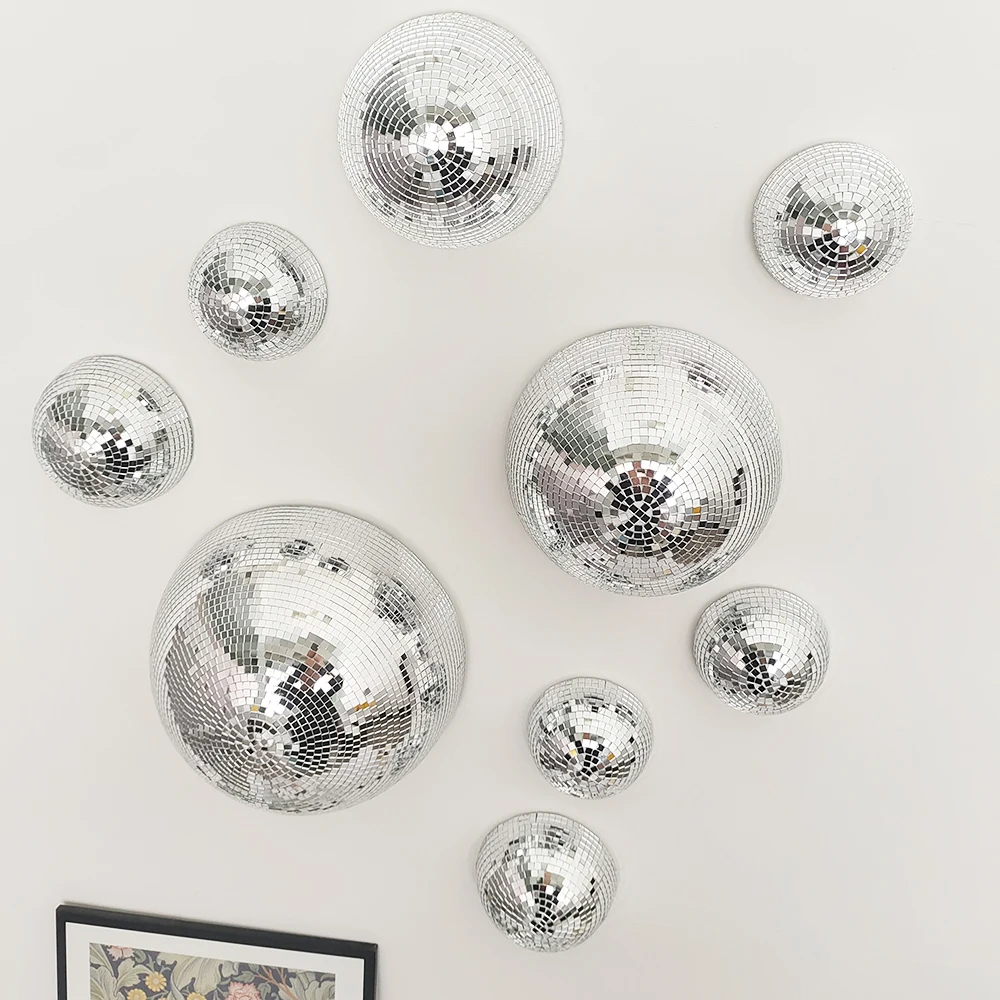 Wall Disco Ball Mirrored Designs Metallic Home Decor Mirror Ball Decoration For Wedding Disco Ball Semicircle Home Wall Art