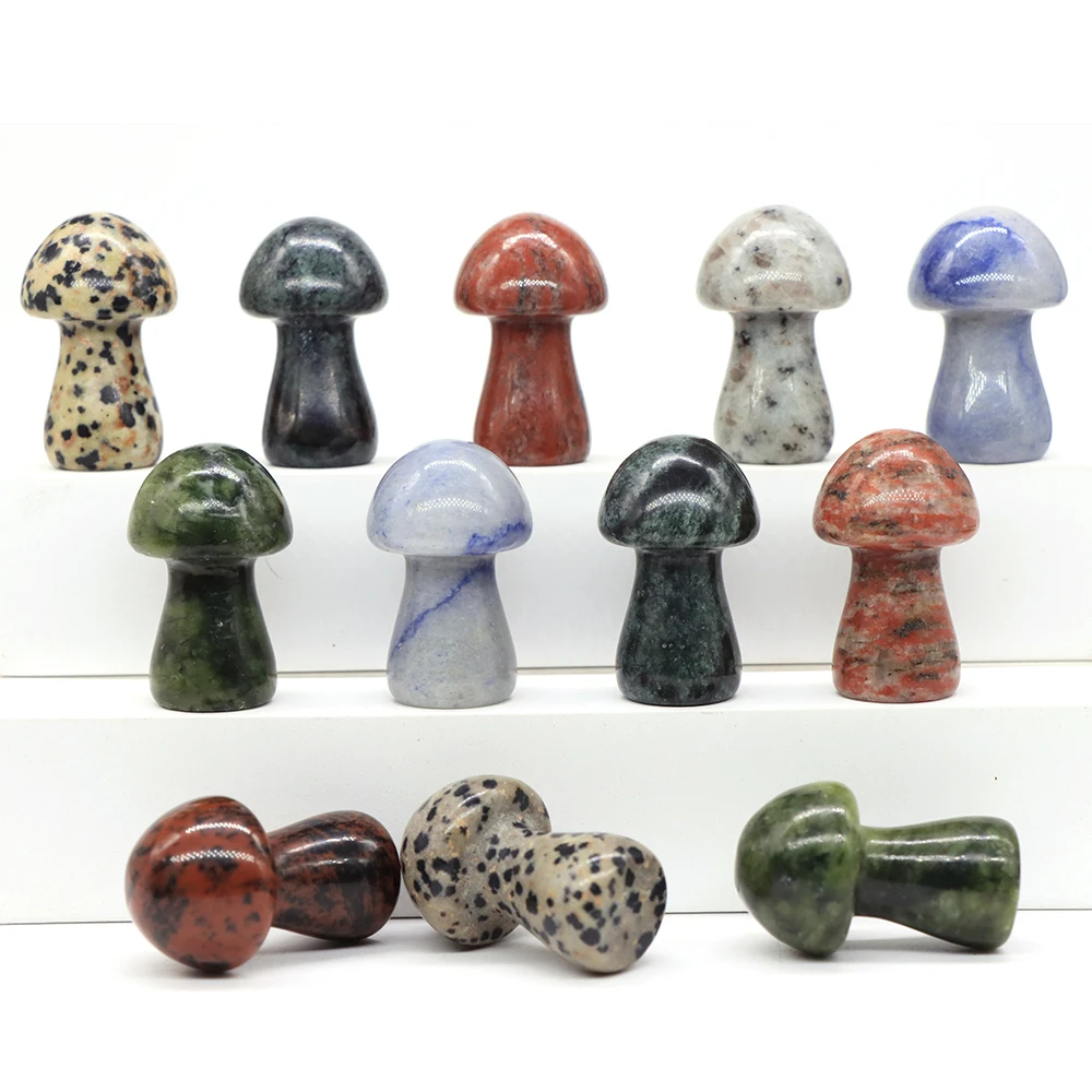 35mm Mushroom Figurine Natural Stone Carved Quartz Crystal Healing Massage Wand Statue Room Craft Decor Christmas Gift Wholesale