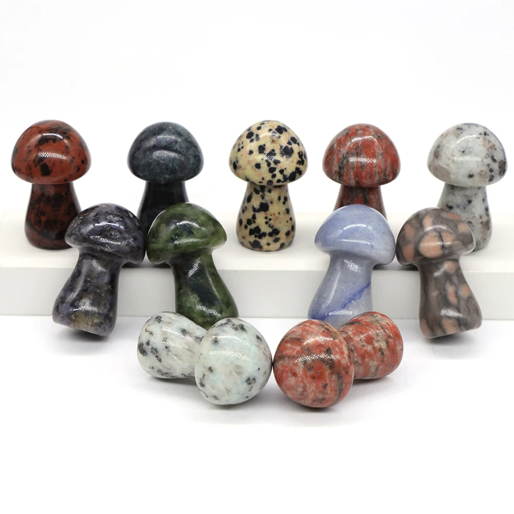 35mm Mushroom Figurine Natural Stone Carved Quartz Crystal Healing Massage Wand Statue Room Craft Decor Christmas Gift Wholesale
